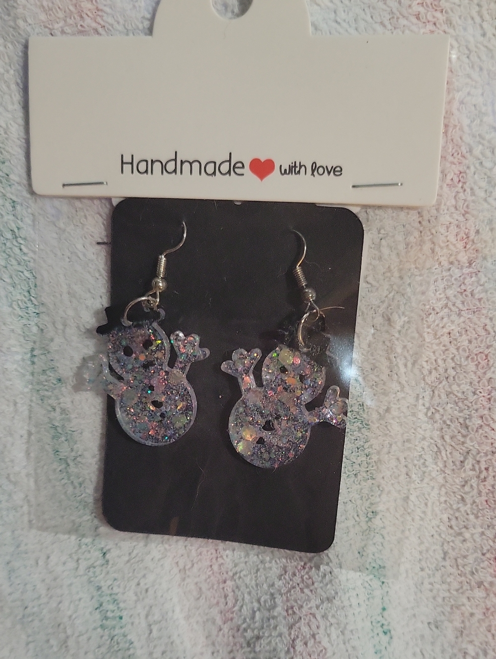 Handmade Glitter Snowman Earrings - Sparkly Multi-Color